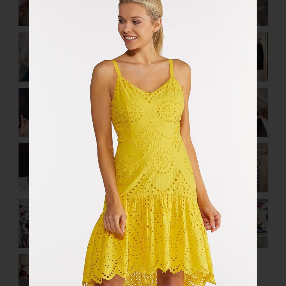 Cato Yellow Eyelet High Low Dress